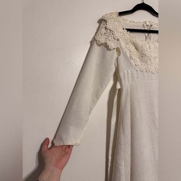 Vintage 70’s Prairie Daisy Lace Long Sleeve White Wedding Gown Handmade - Picture 2 of 8